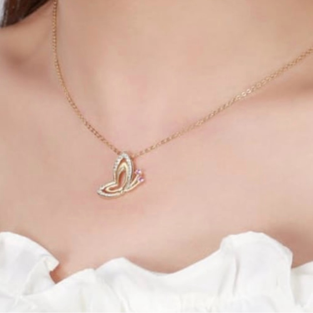 925 Sterling Silver Gold-Plated Butterfly Necklace #E13-29